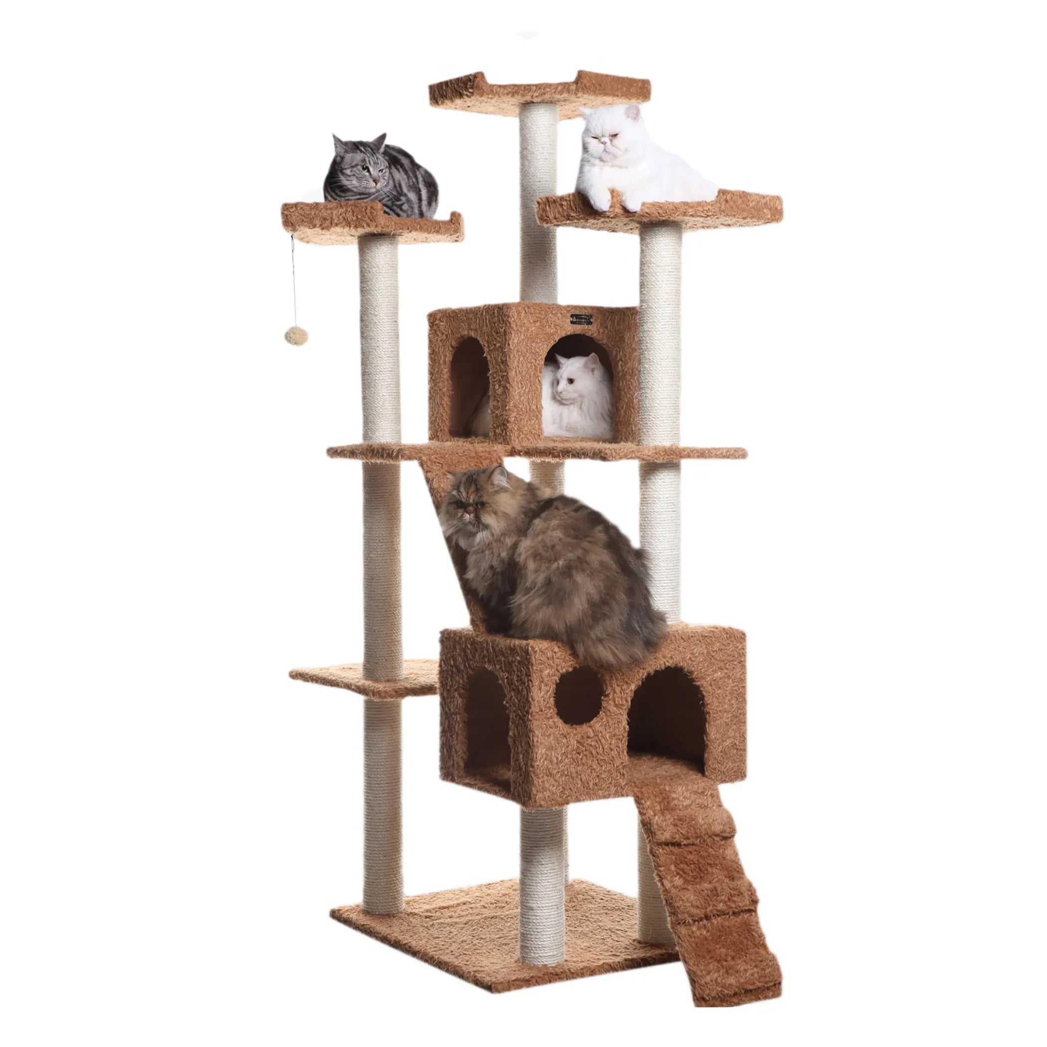Real Wood 74" Multi-Level Cat Tree Large Cat Play Furniture