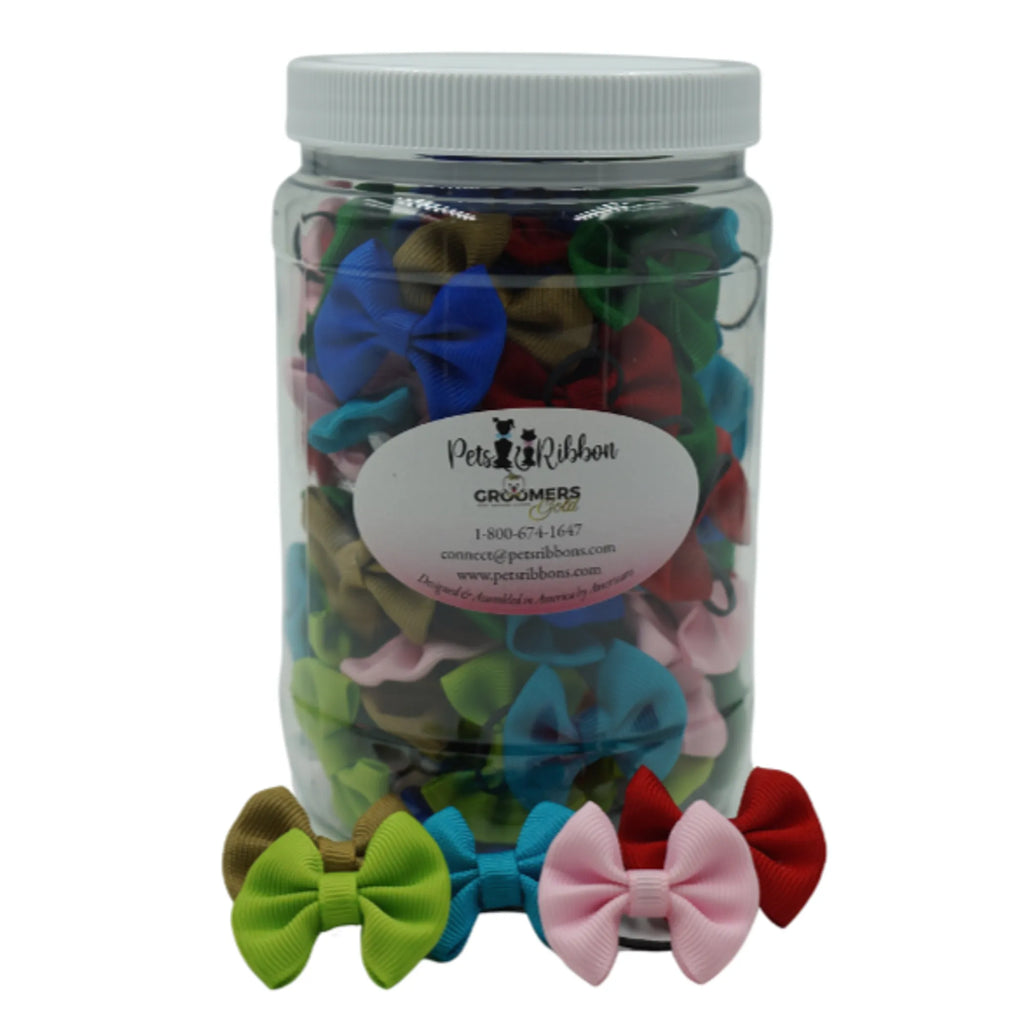 GG100 | 50-100 Assorted Groomers Dog / cat Bows in a jar|Pets Ribbons
