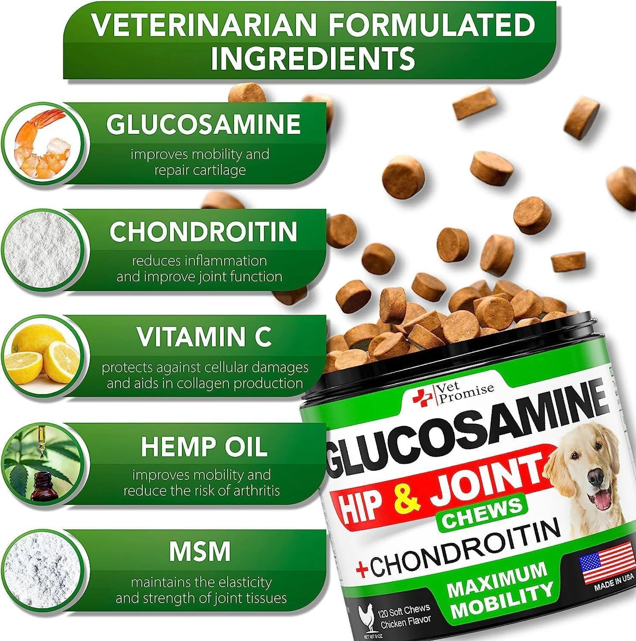2 Pack Glucosamine for Dogs Hip and Joint Chews