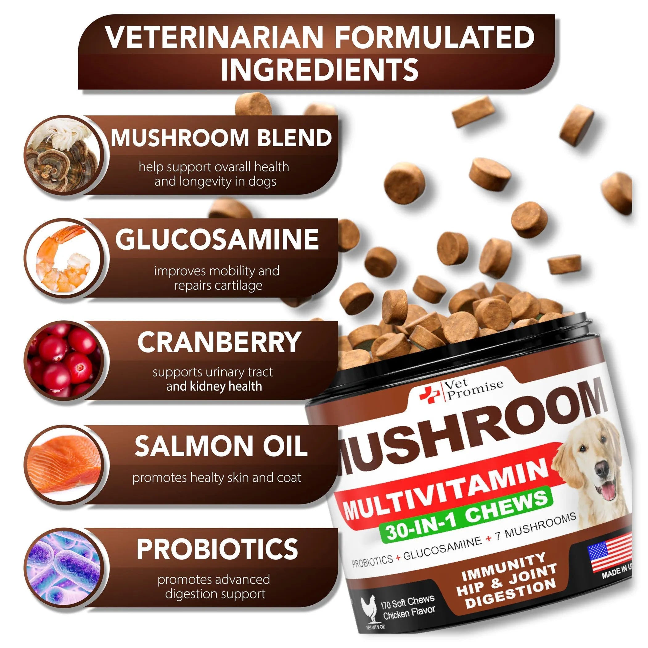 2 Pack Mushroom for Dogs 340 Chews Turkey Tail Mushroom