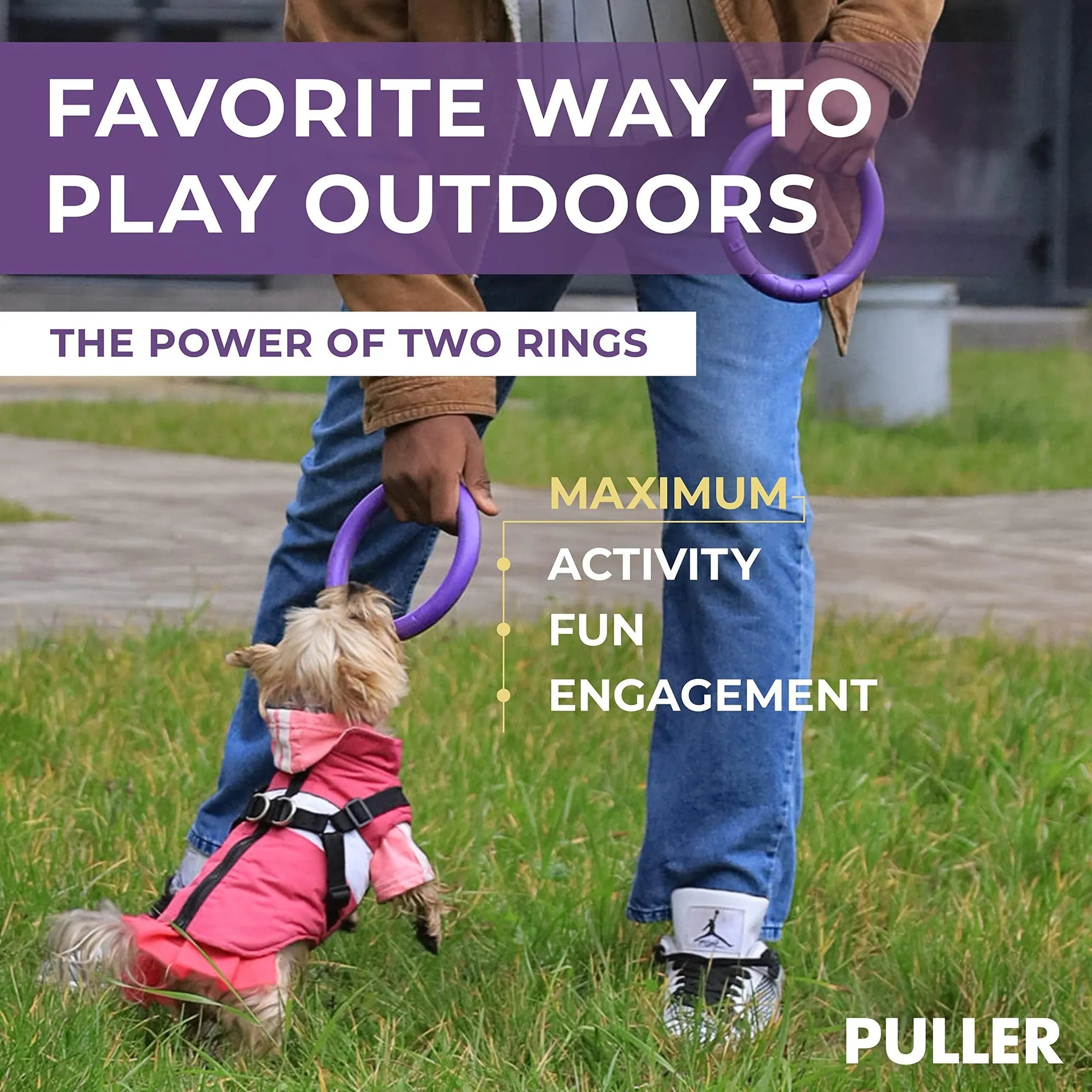 Puller Outdoor Dog Ring Toys MINI TWO Rings Dog Fetch Toy Tug of War Dog Toy for Small Medium Large Dogs Dog Ball & Soft Dog Frisbee Alt Outside Dog Y