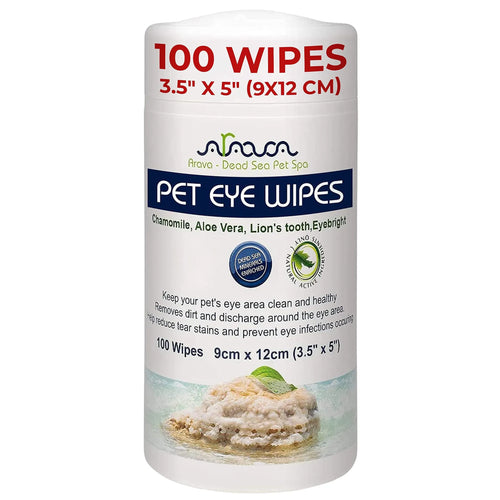 Arava Pet Eye Wipes for Dogs Cats Puppies & Kittens 100 Count Natural and Aromatherapy Medicated Removes Dirt Crust and Discharge Prevents Tear Stain