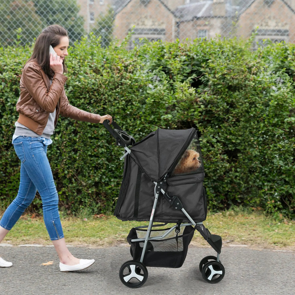 3 Wheels Pet Stroller Foldable Carrier Strolling Cart Travel Jogger Pet