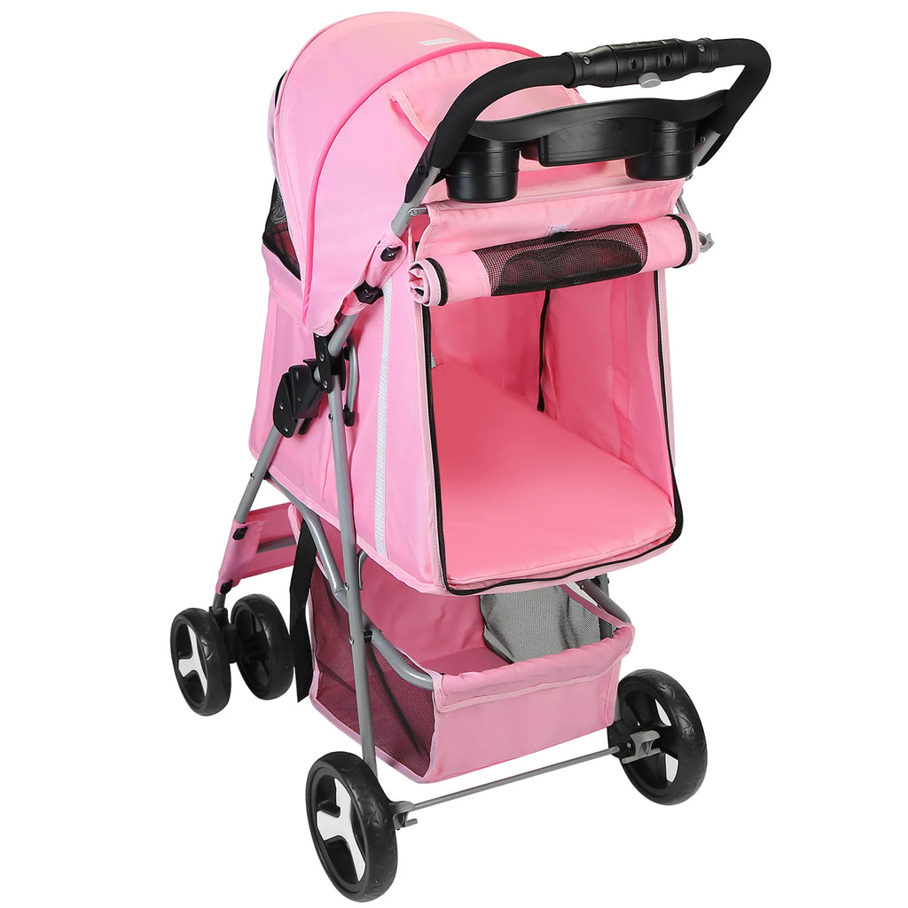 4 Wheels Pet Stroller Foldable Carrier Strolling Cart
