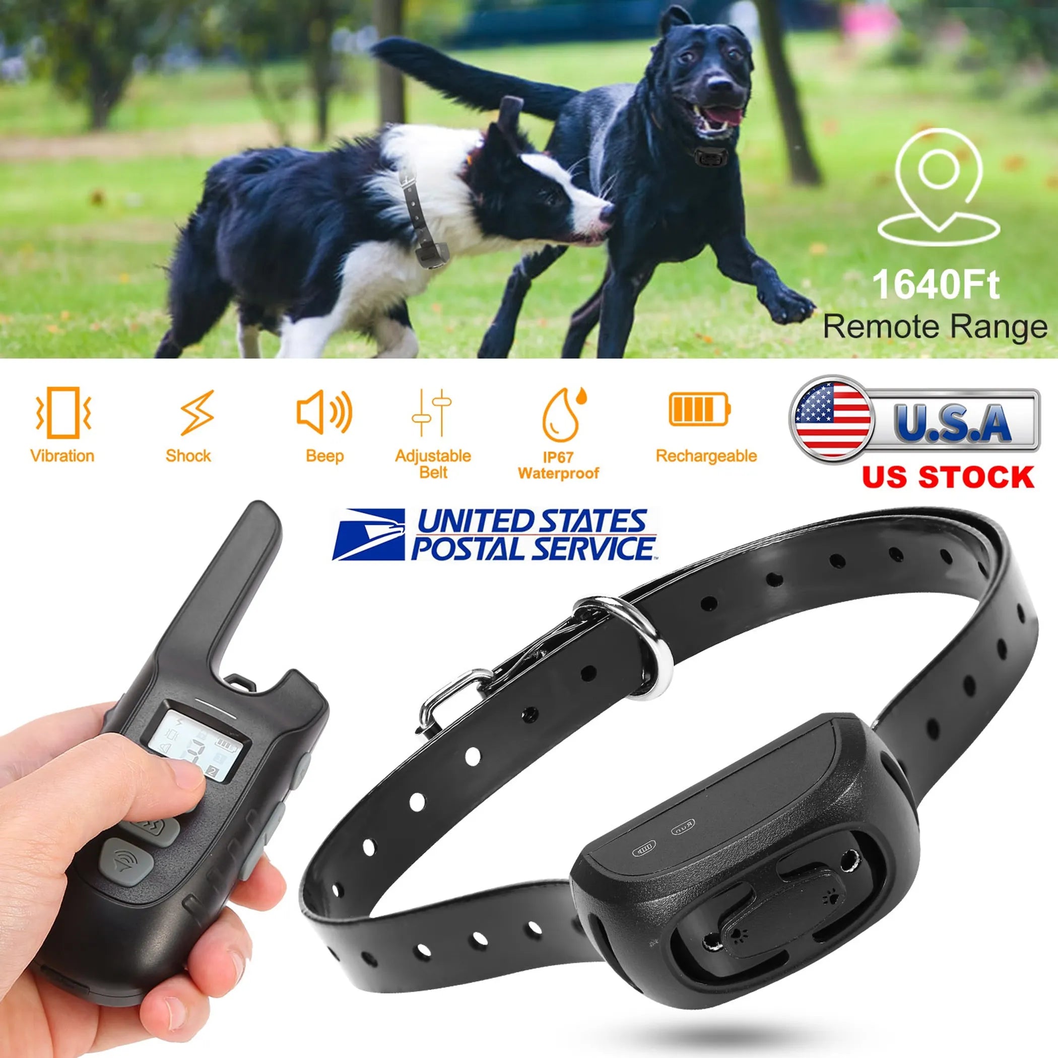 Dog Training Collar IP67 Waterproof Rechargeable Dog Shock
