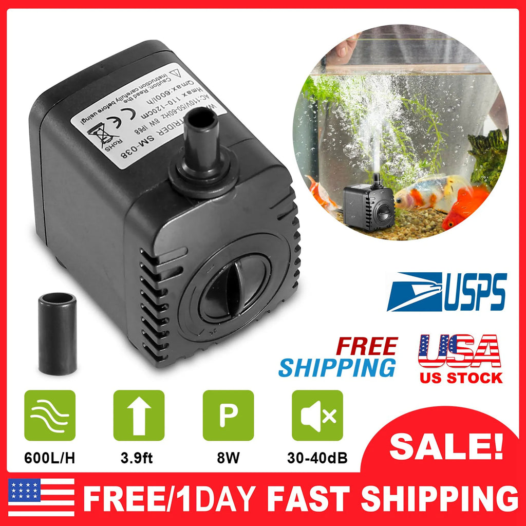 Submersible Water Pump 265GPH (1000L/H) 15W Ultra Quiet Fountain Pump