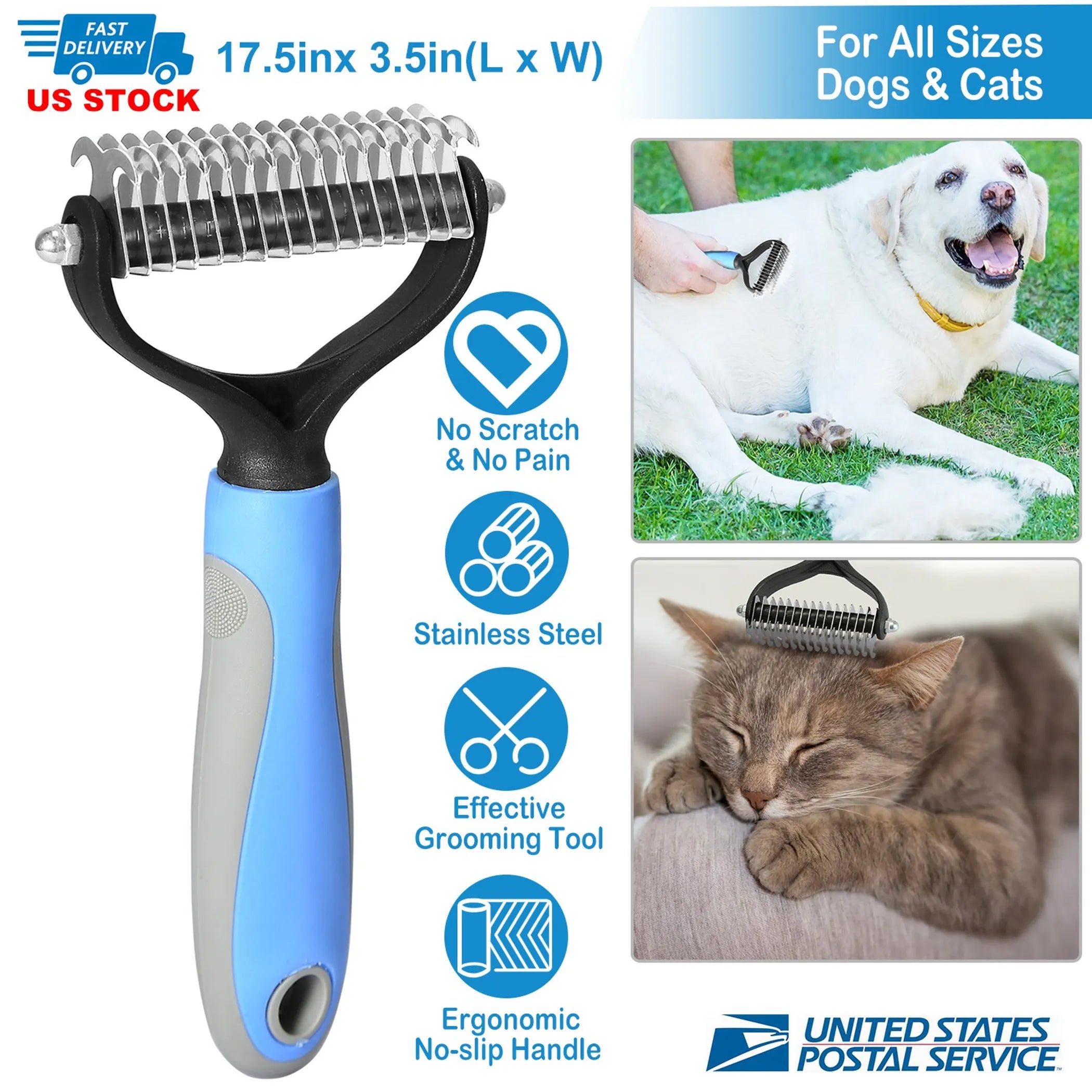 Dog Grooming Rakes 2 Sided Undercoat Rake Pet DeMat