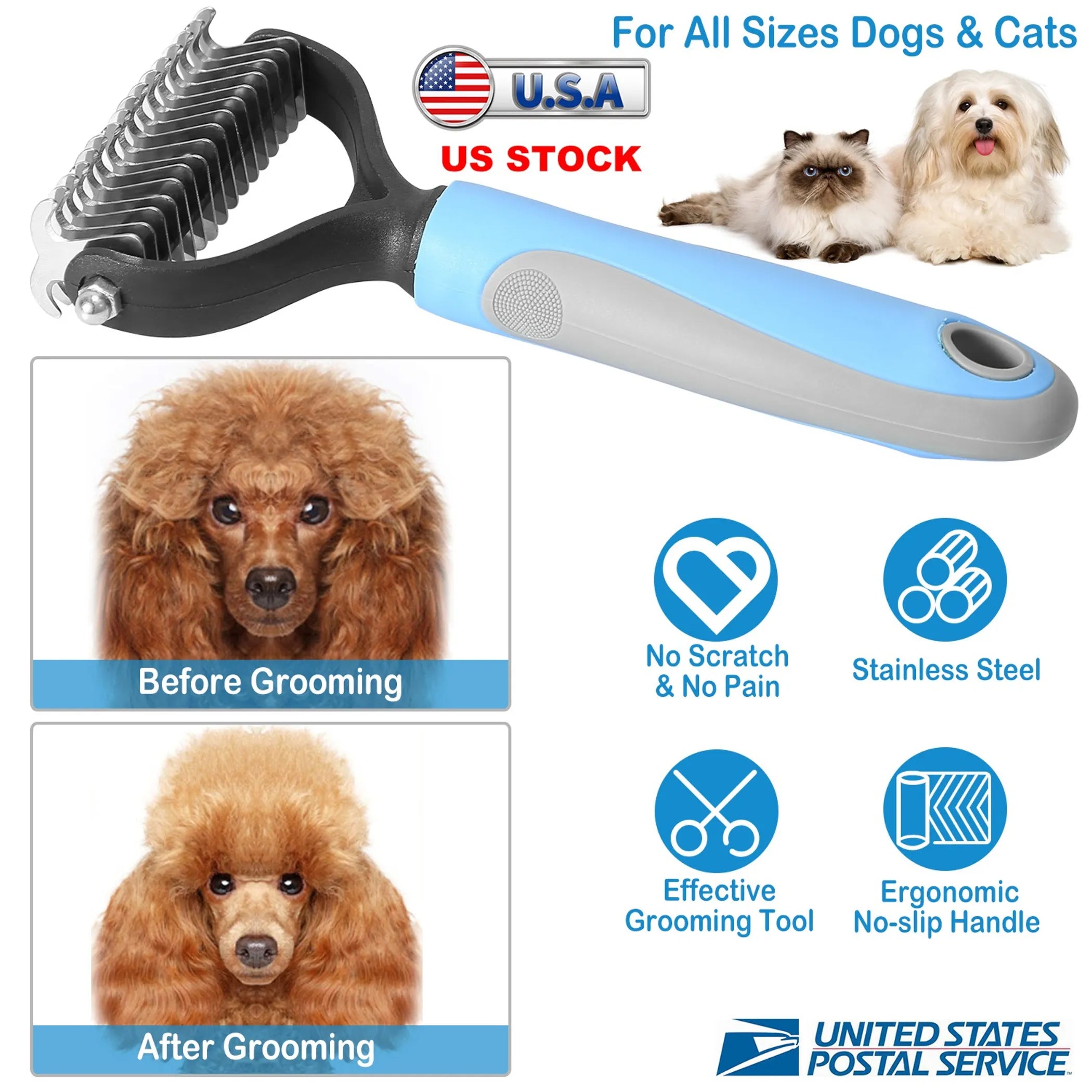 Dog Grooming Rakes 2 Sided Undercoat Rake Pet DeMat