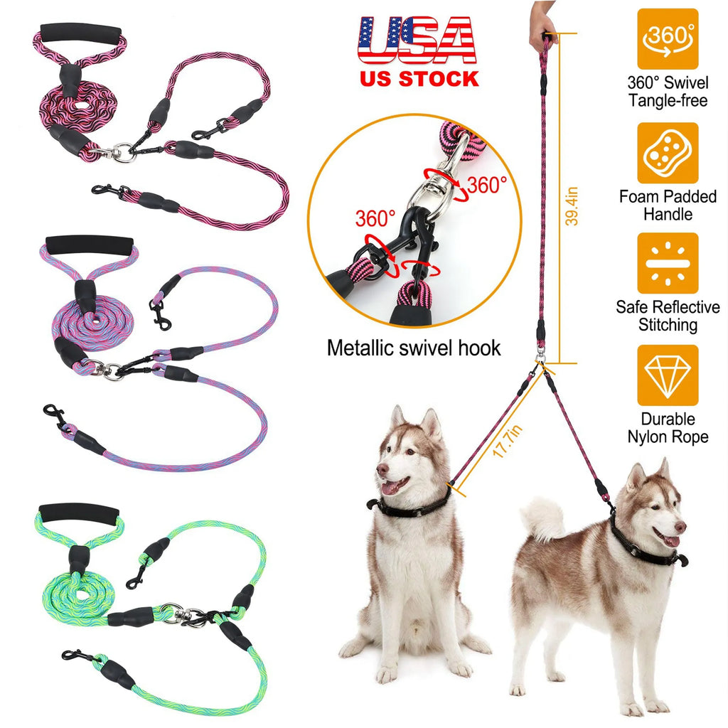 Double Dogs Leash No-Tangle Dogs Lead Reflective