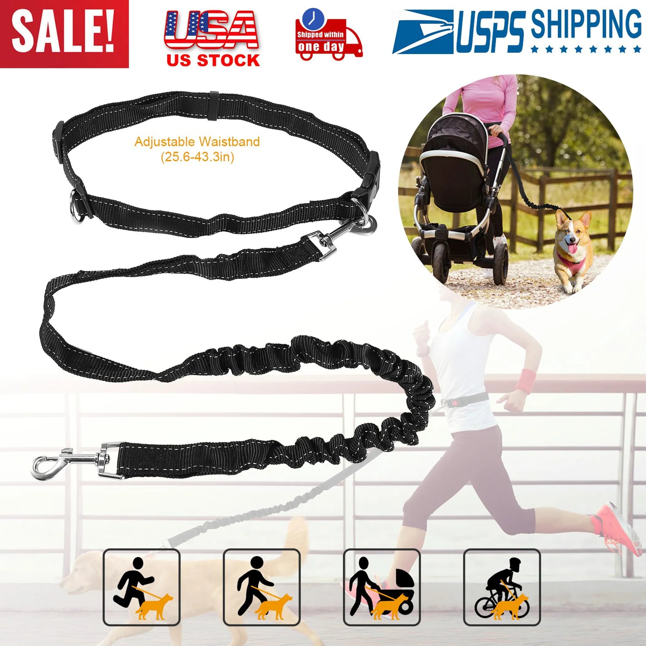 Hands-Free Dogs Leash Waist Belt