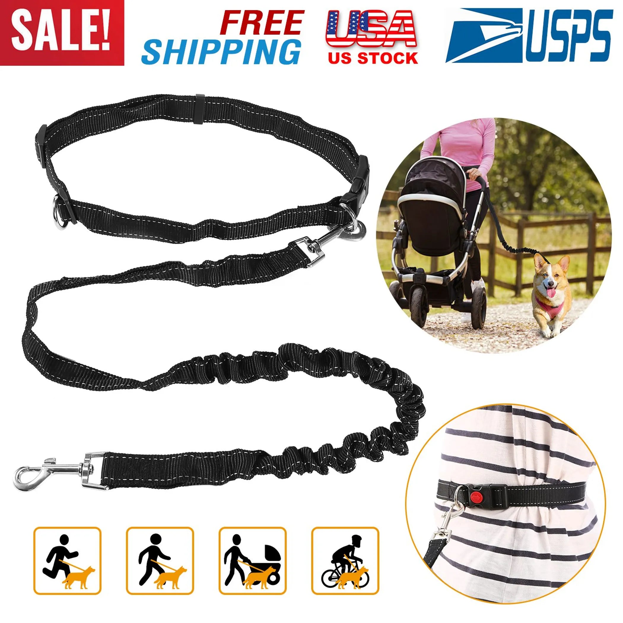 Hands-Free Dogs Leash Waist Belt