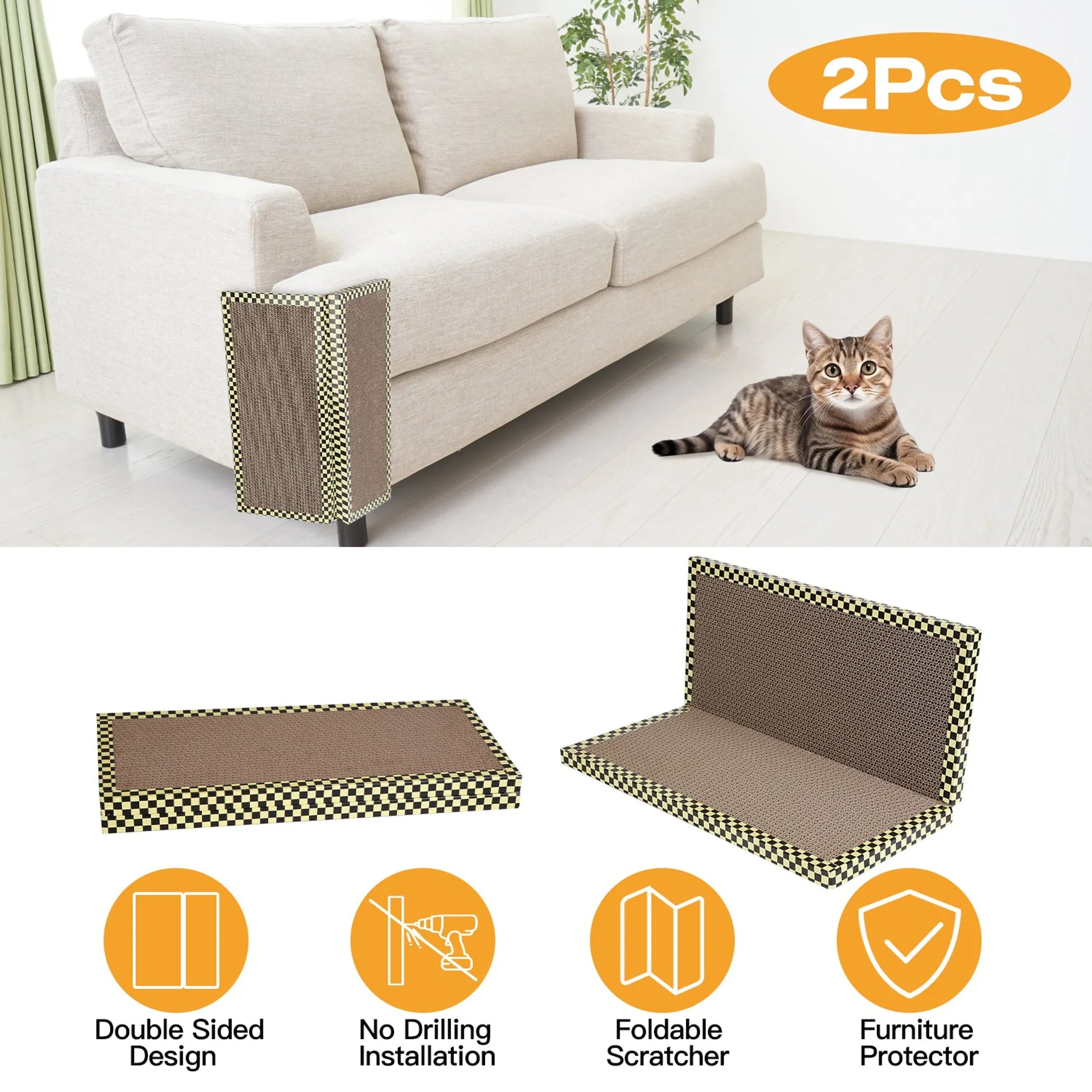 2Pcs Foldable Cat Scratcher Sofa Wall