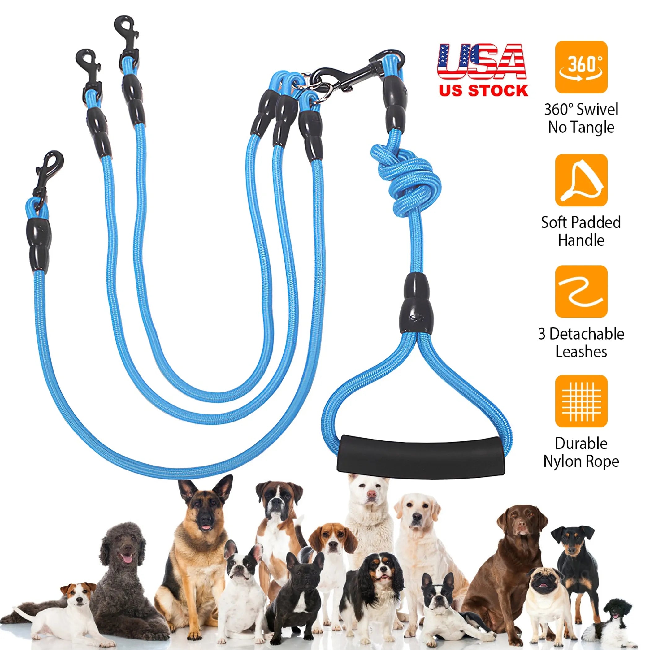3 Dog Leash Traction Rope Walking Training Lead