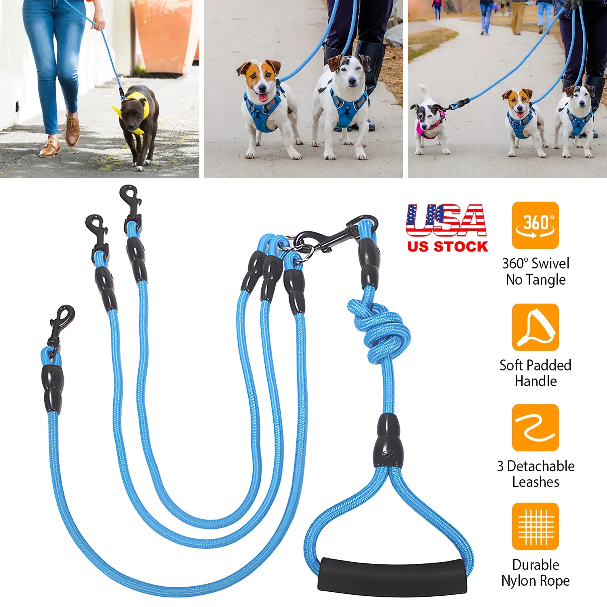 3 Dog Leash Traction Rope Walking Training Lead