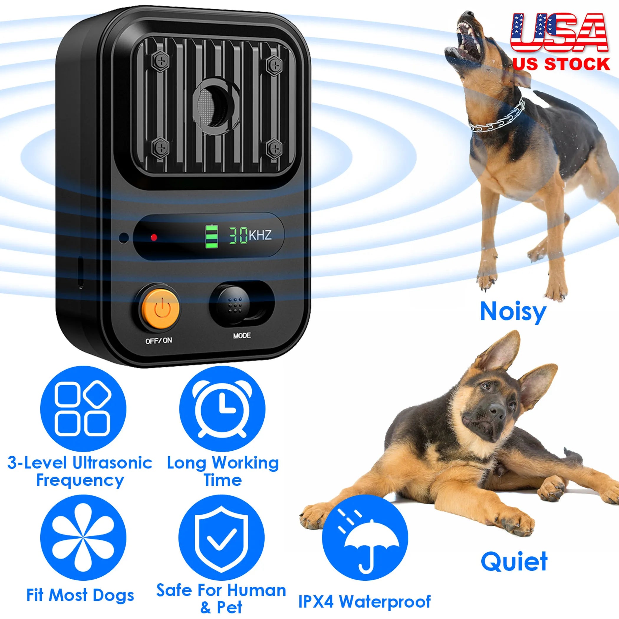 Ultrasonic Anti-Barking Device Rechargeable Auto Dog Bark