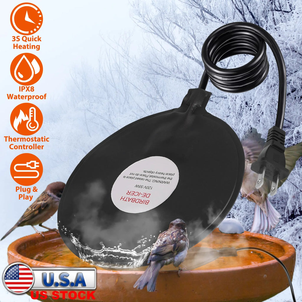 6.49in Bird Bath Deicer Outdoor Winter Water
