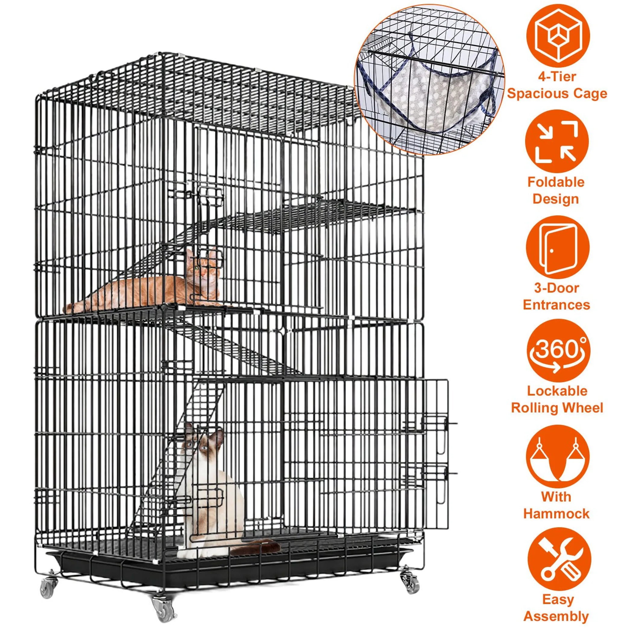 4 Tiers Cat Cage Rolling Metal Cat Playpen Enclosures Cat Kennel House