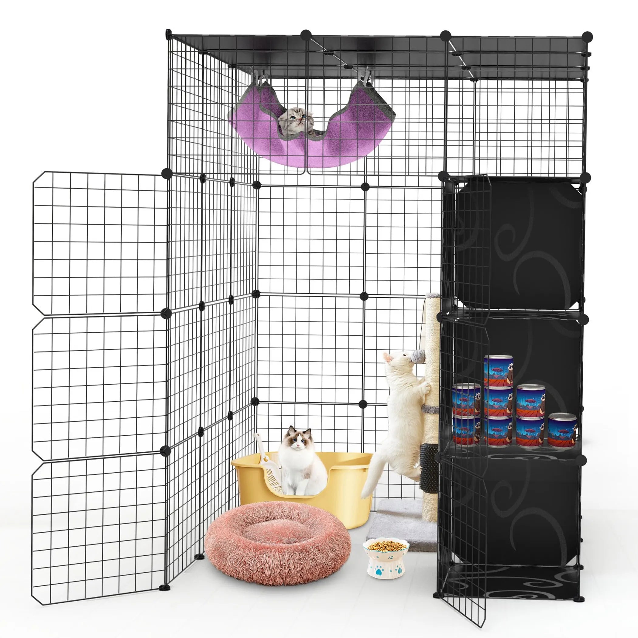 4Tier Cat Playpen Cage Black Iron Indoor Cat House