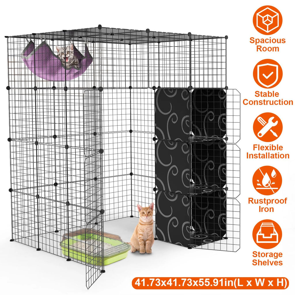 4Tier Cat Playpen Cage Black Iron Indoor Cat House