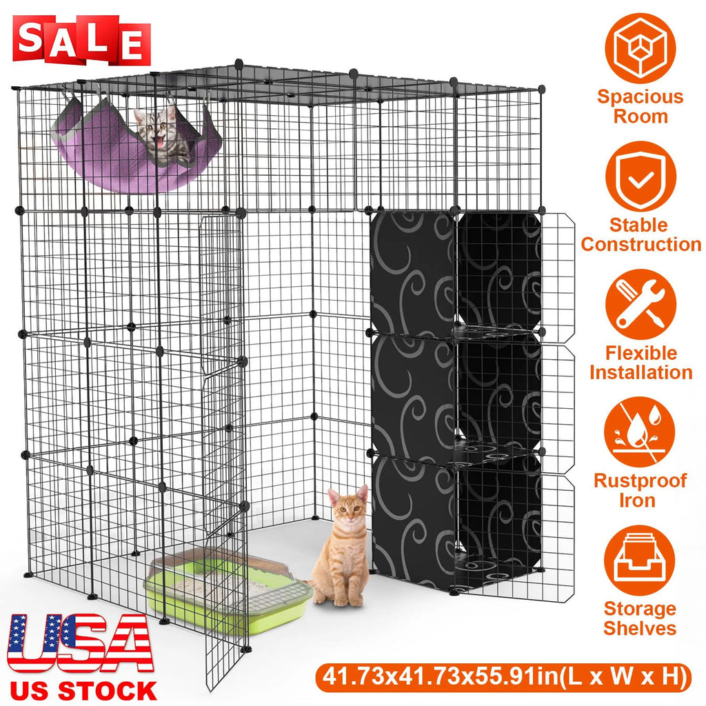 4Tier Cat Playpen Cage Black Iron Indoor Cat House