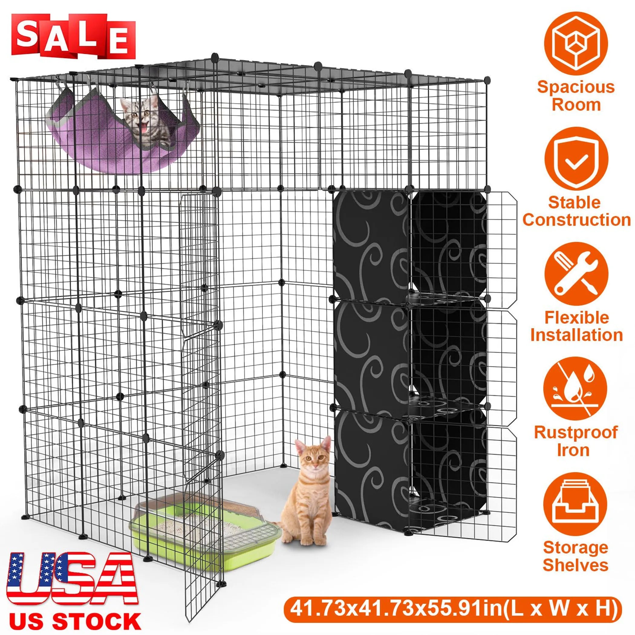 4Tier Cat Playpen Cage Black Iron Indoor Cat House