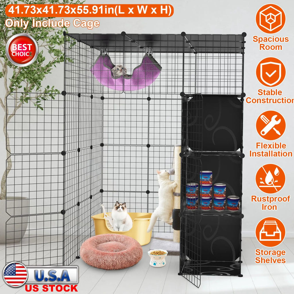 4Tier Cat Playpen Cage Black Iron Indoor Cat House