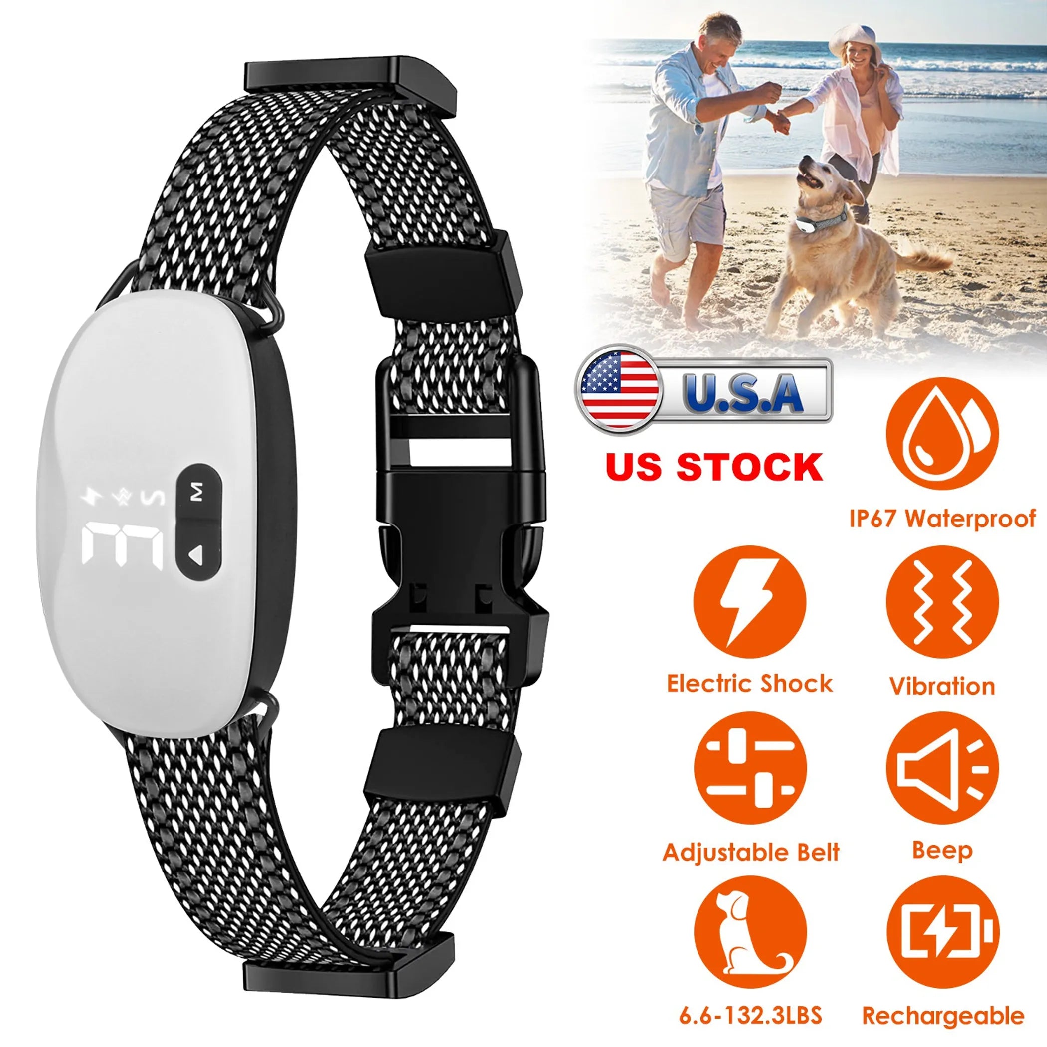 Electric Dog Training Collar IP67 Waterproof Rechargeable Dog Bark Collar