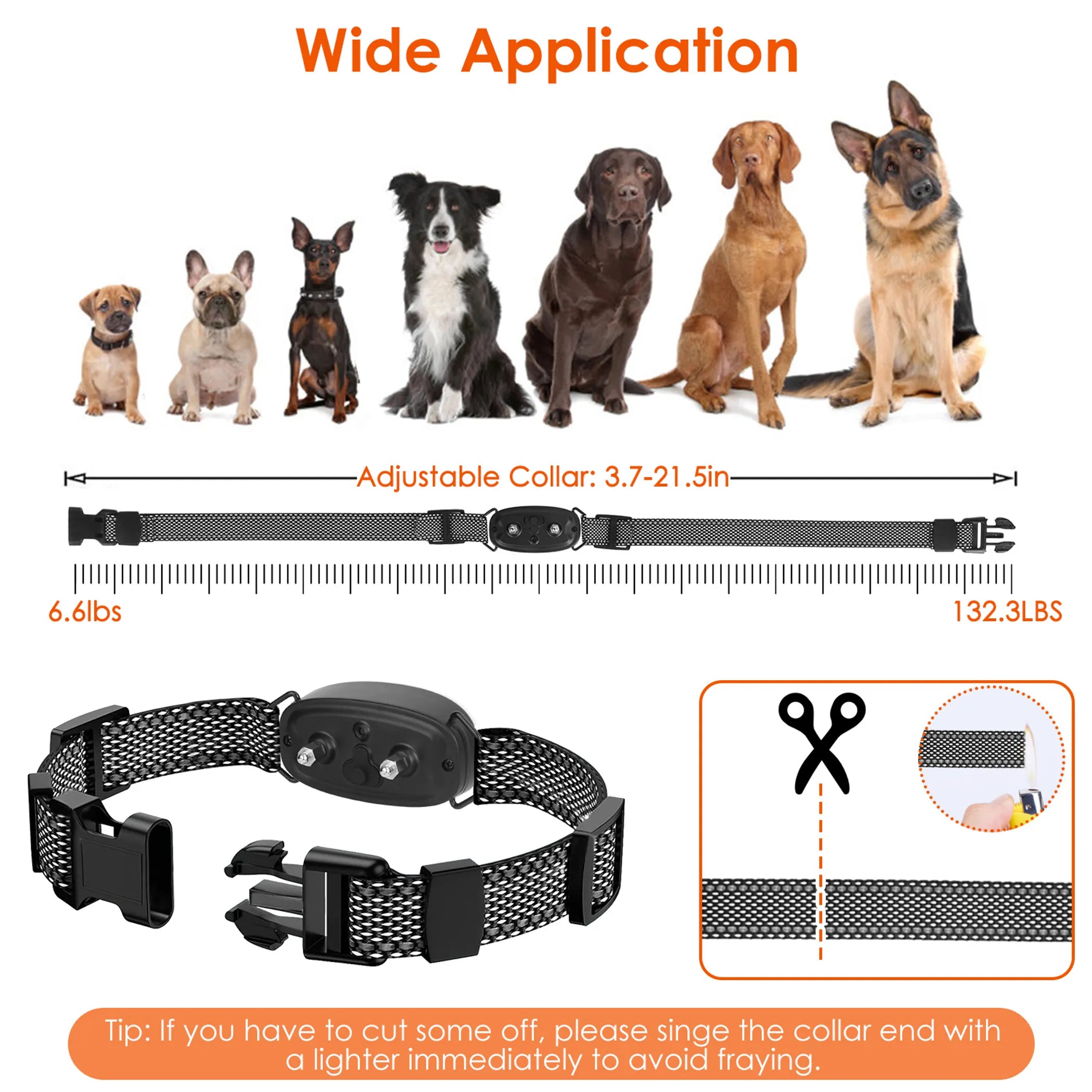 Electric Dog Training Collar IP67 Waterproof Rechargeable Dog Bark Collar