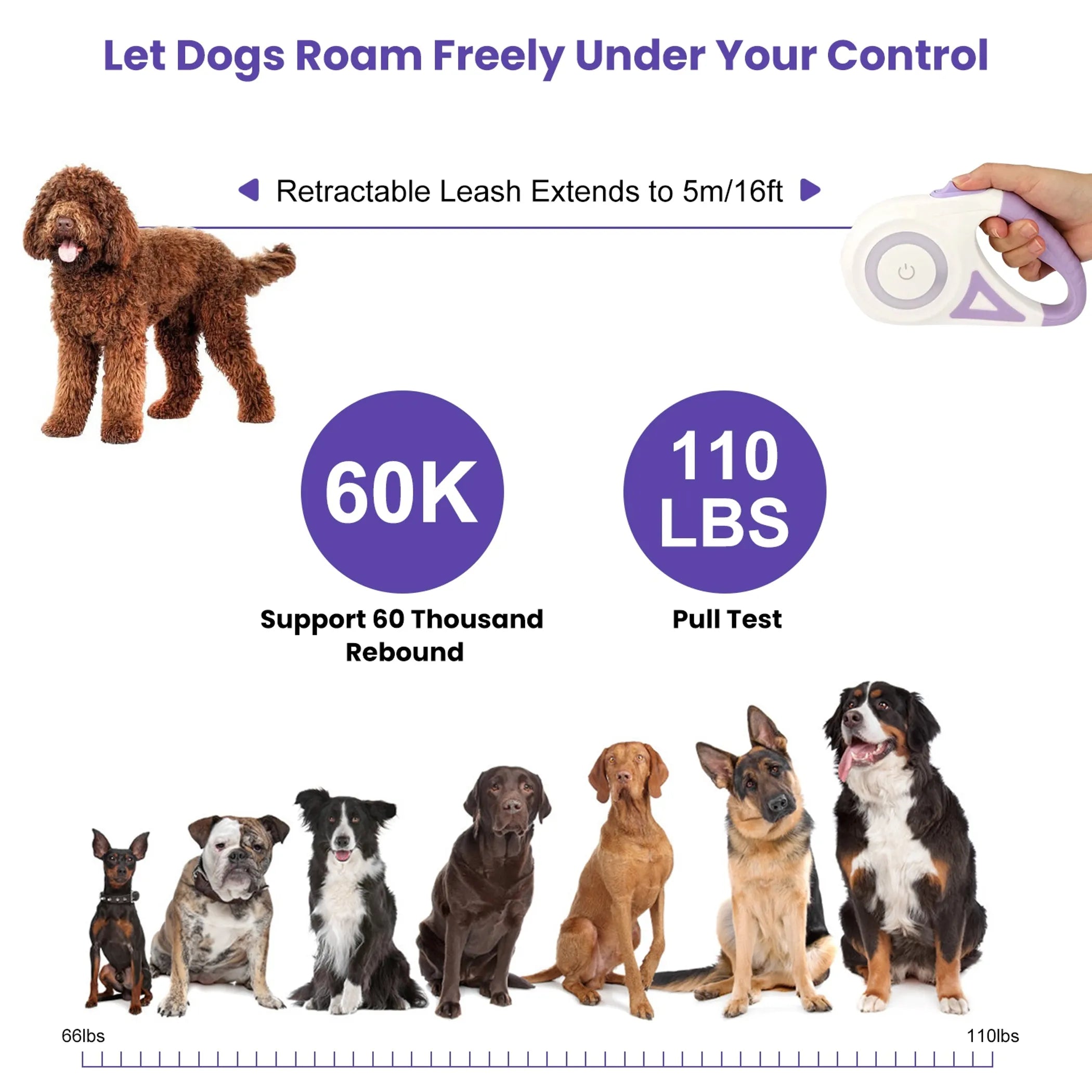 16FT Retractable Dog Leash Extendable Pet Leash Dog