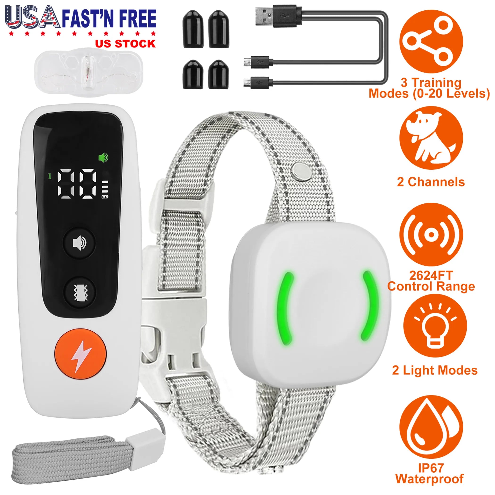 Electric Remote Training Collar IP67 Waterproof Rechargeable