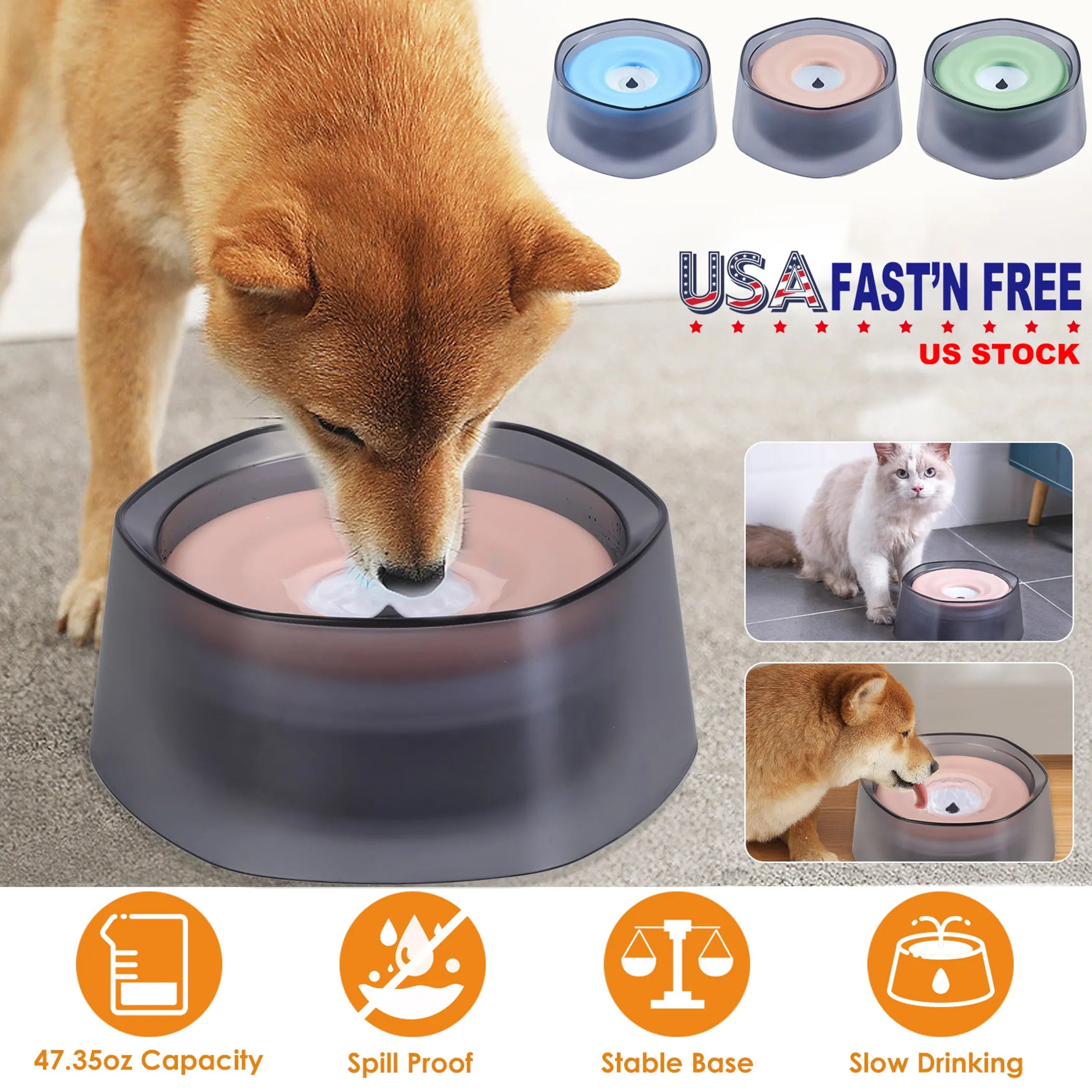 No Spill Dog Cat Water Bowl Spill