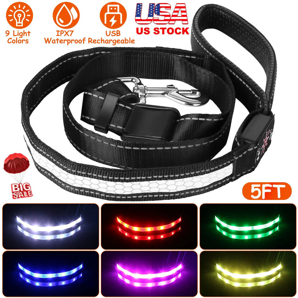 5FT Light Up Dog Leash LED Dog