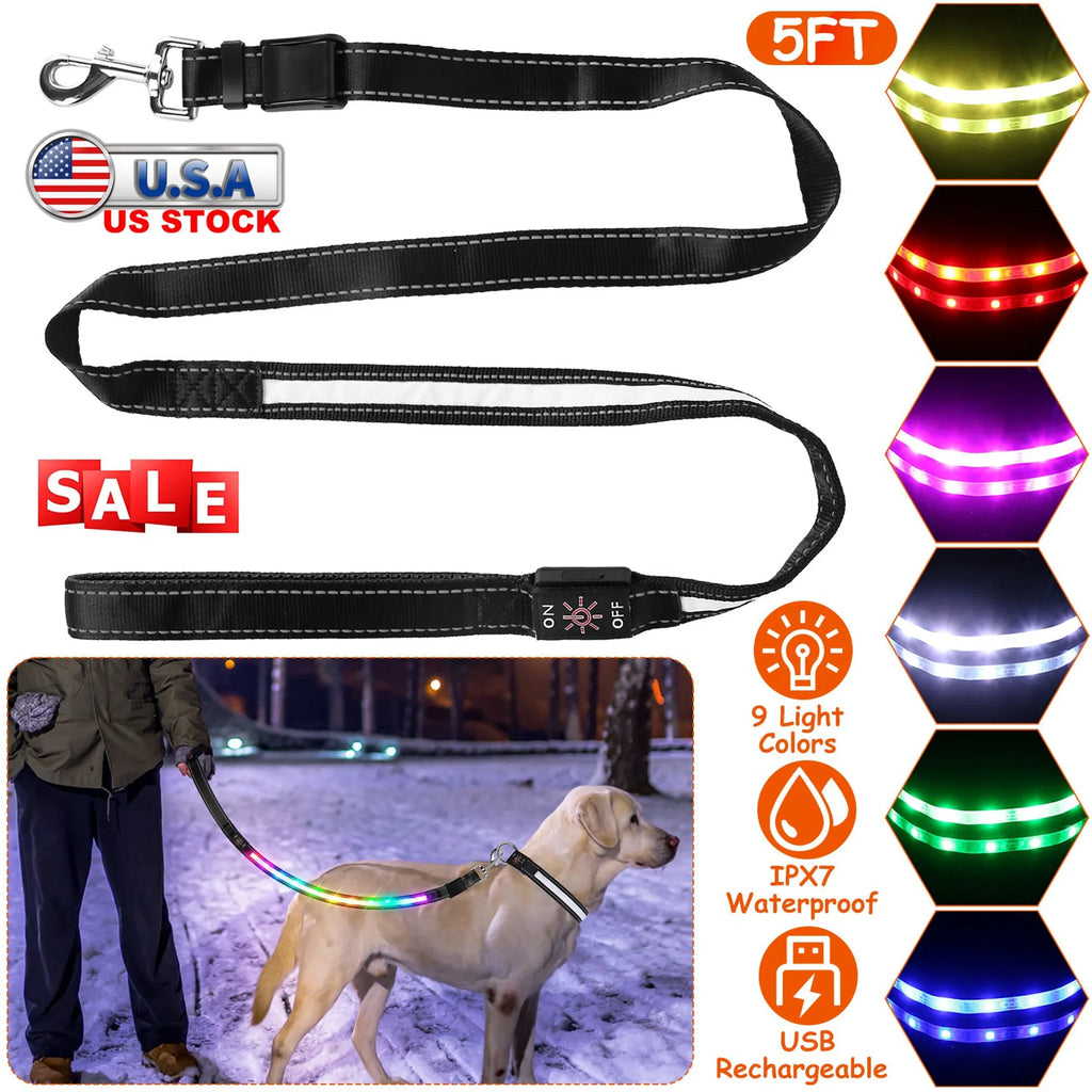5FT Light Up Dog Leash LED Dog