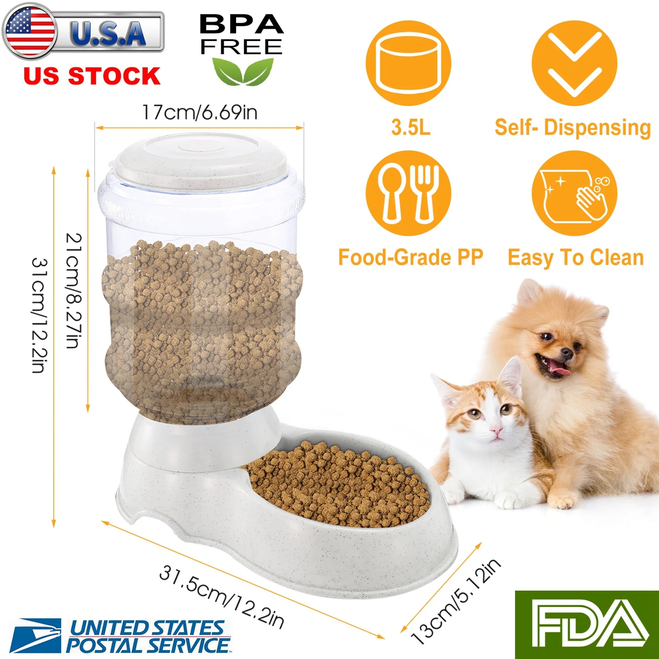 3.5L/1gal Pet Feeder Self-Dispensing Gravity Pets Food Dispenser