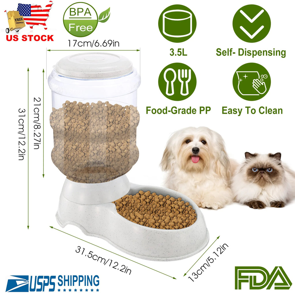 3.5L/1gal Pet Feeder Self-Dispensing Gravity Pets Food Dispenser