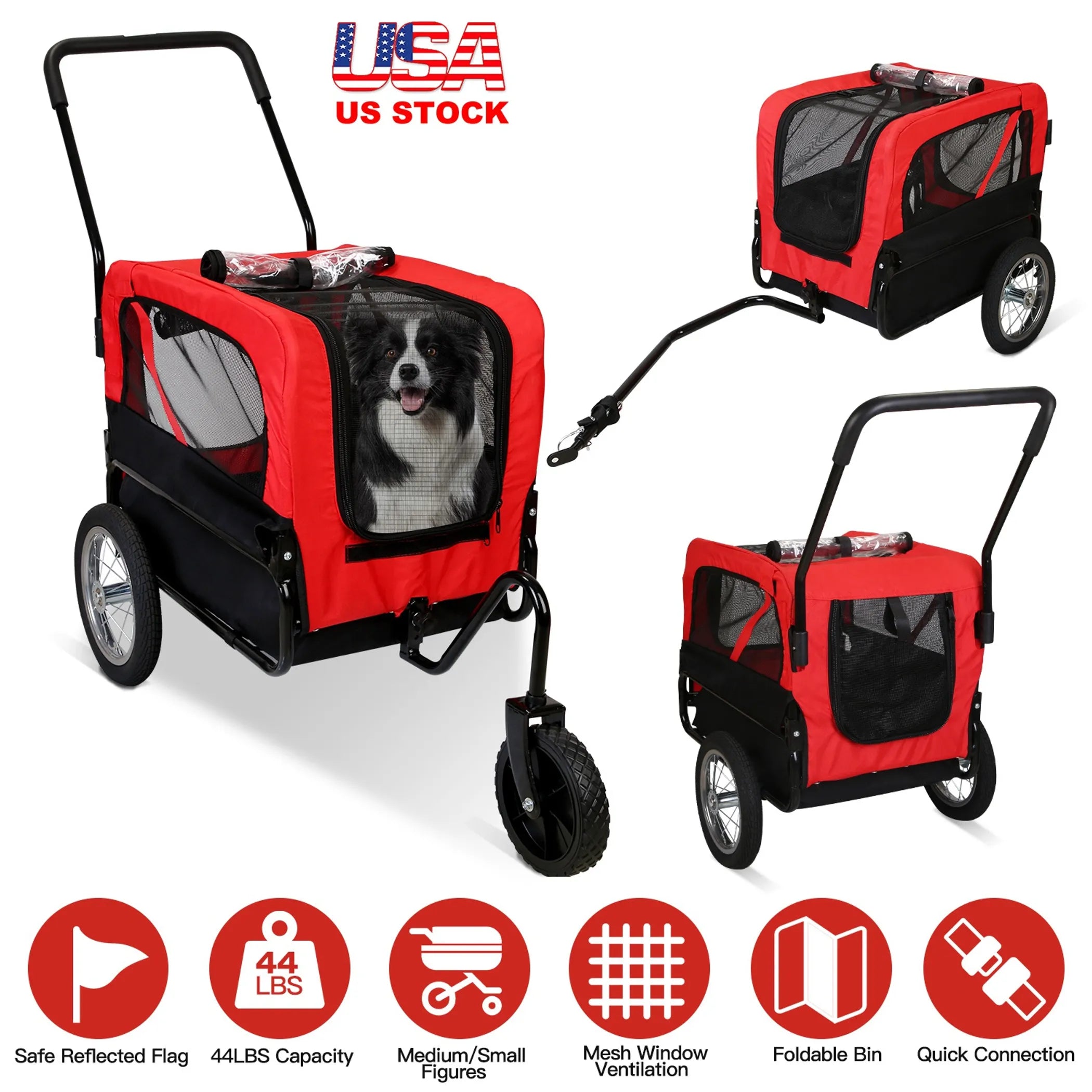 2-in-1 Pet Bike Trailer And Stroller