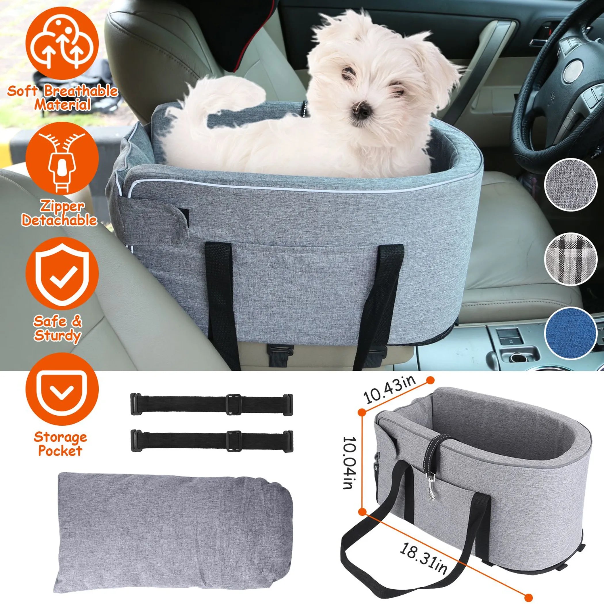 Console Pet Car Seat with Storage Pocket