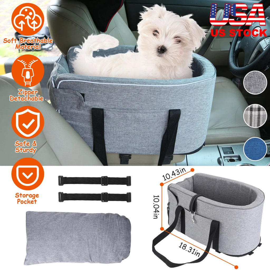 Console Pet Car Seat with Storage Pocket