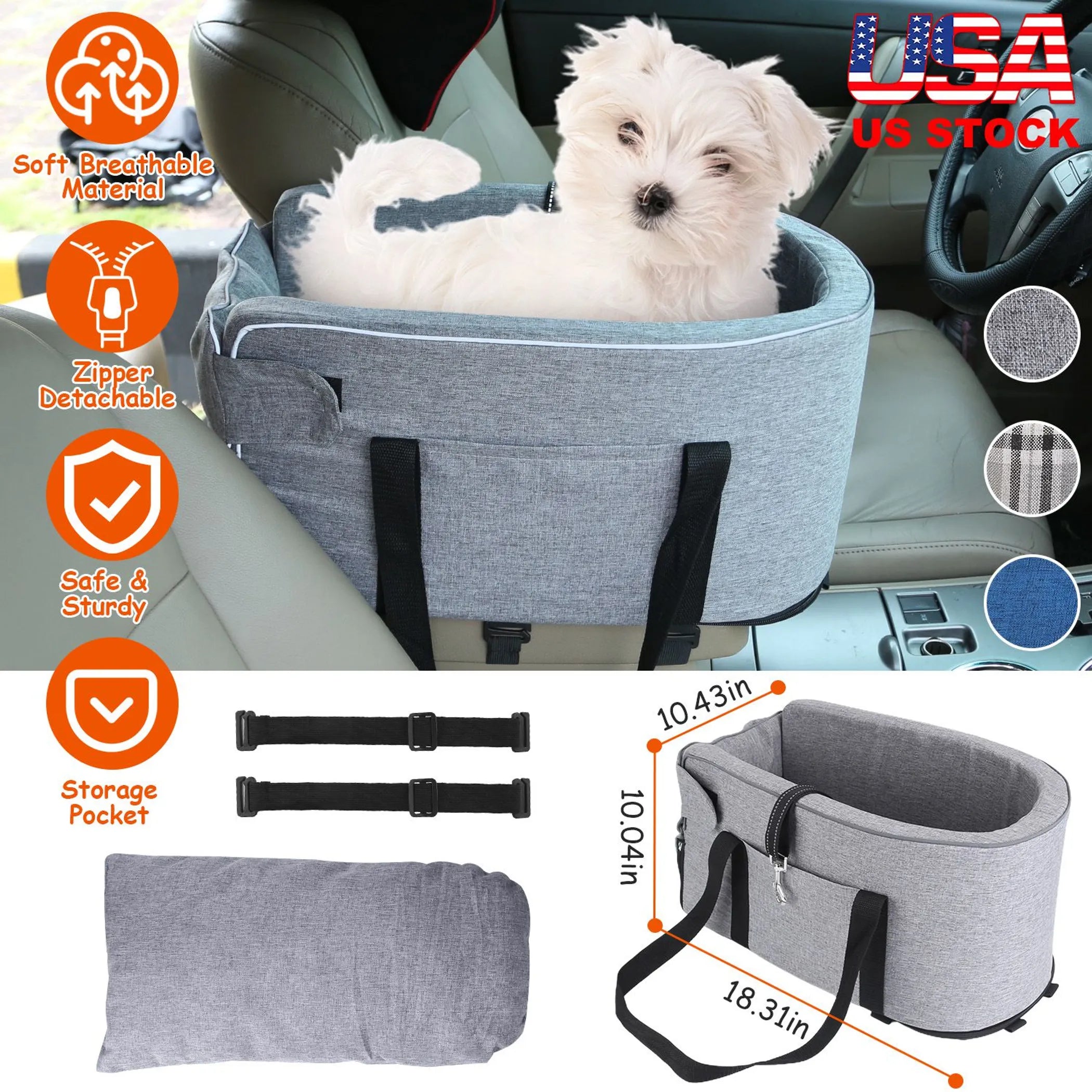 Console Pet Car Seat with Storage Pocket