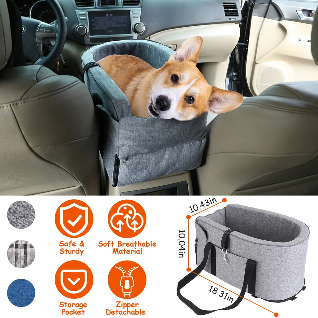 Console Pet Car Seat with Storage Pocket