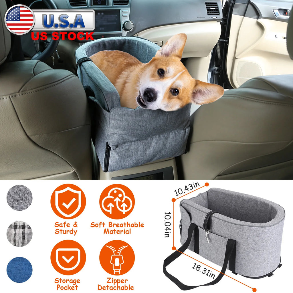 Console Pet Car Seat with Storage Pocket