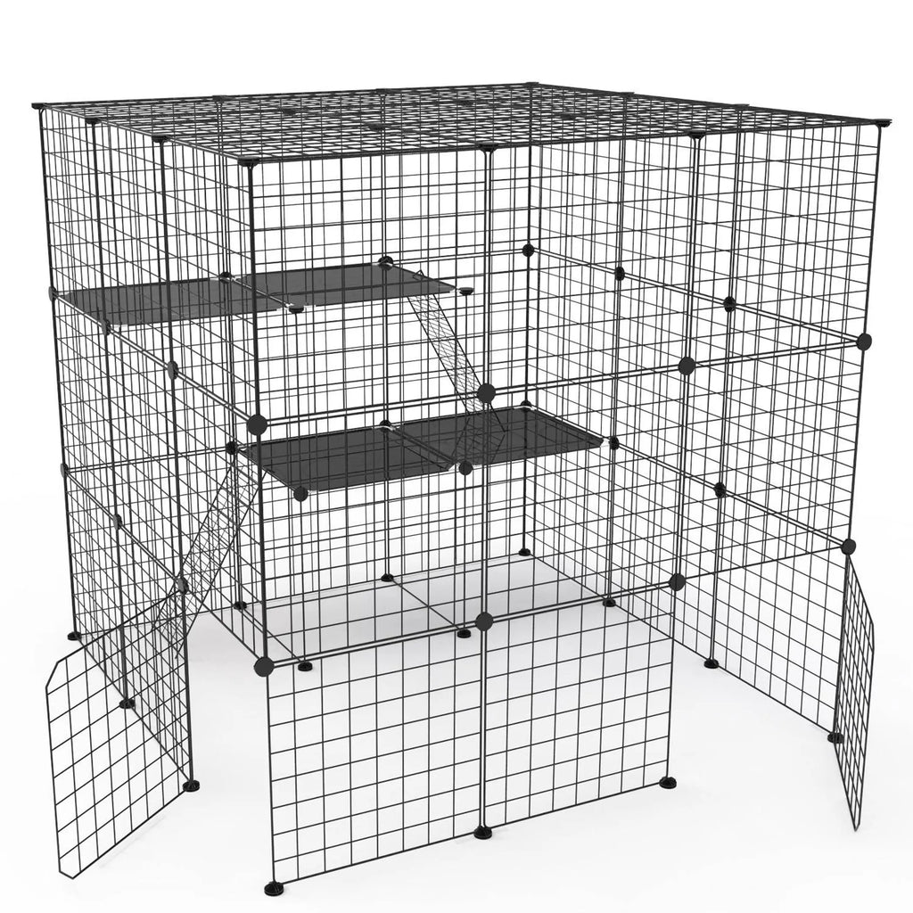 3 Tier Large Cat Cage Enclosure Indoor Cat Playpen Iron Construction Cat House