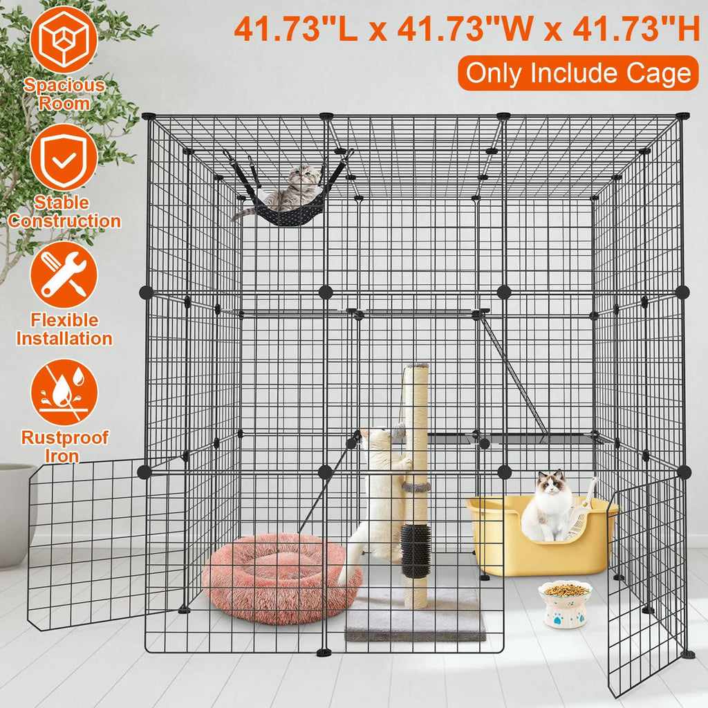 3 Tier Large Cat Cage Enclosure Indoor Cat Playpen Iron Construction Cat House