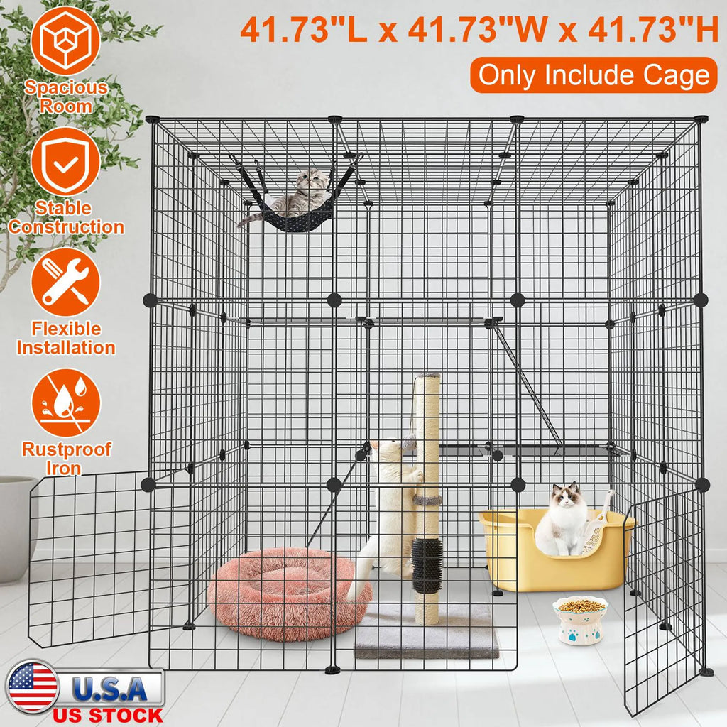 3 Tier Large Cat Cage Enclosure Indoor Cat Playpen Iron Construction Cat House