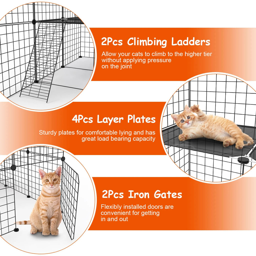 3 Tier Large Cat Cage Enclosure Indoor Cat Playpen Iron Construction Cat House