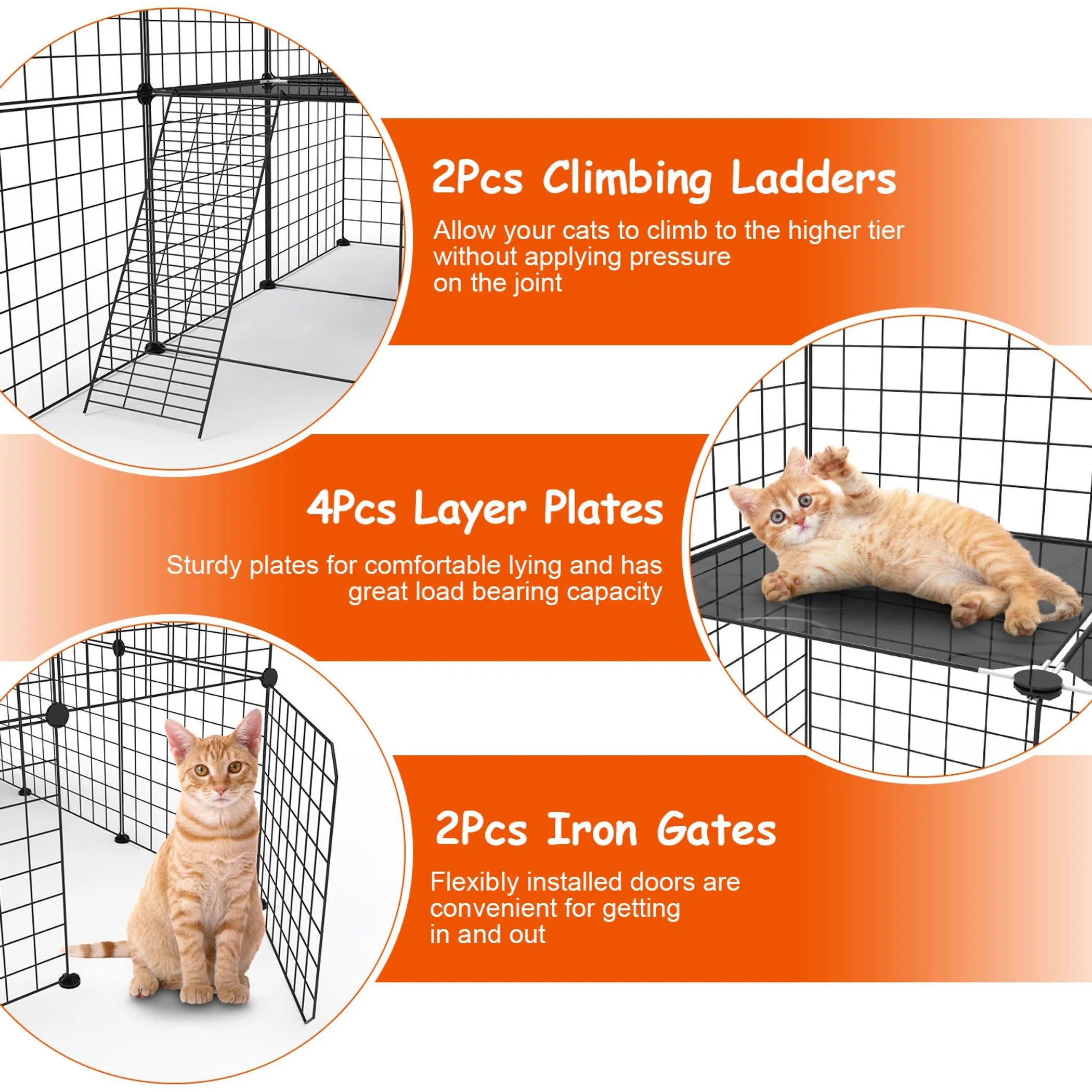 3 Tier Large Cat Cage Enclosure Indoor Cat Playpen Iron Construction Cat House