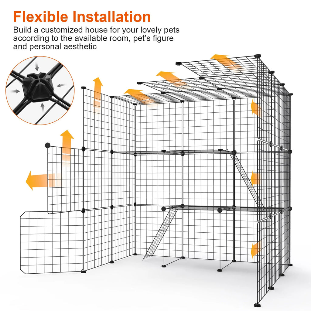 3 Tier Large Cat Cage Enclosure Indoor Cat Playpen Iron Construction Cat House