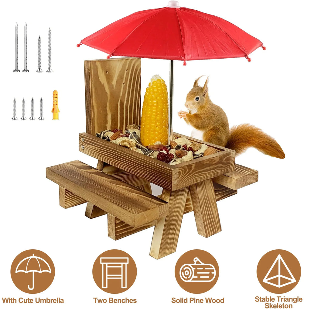 Squirrel Feeder Wooden Squirrel Picnic Table