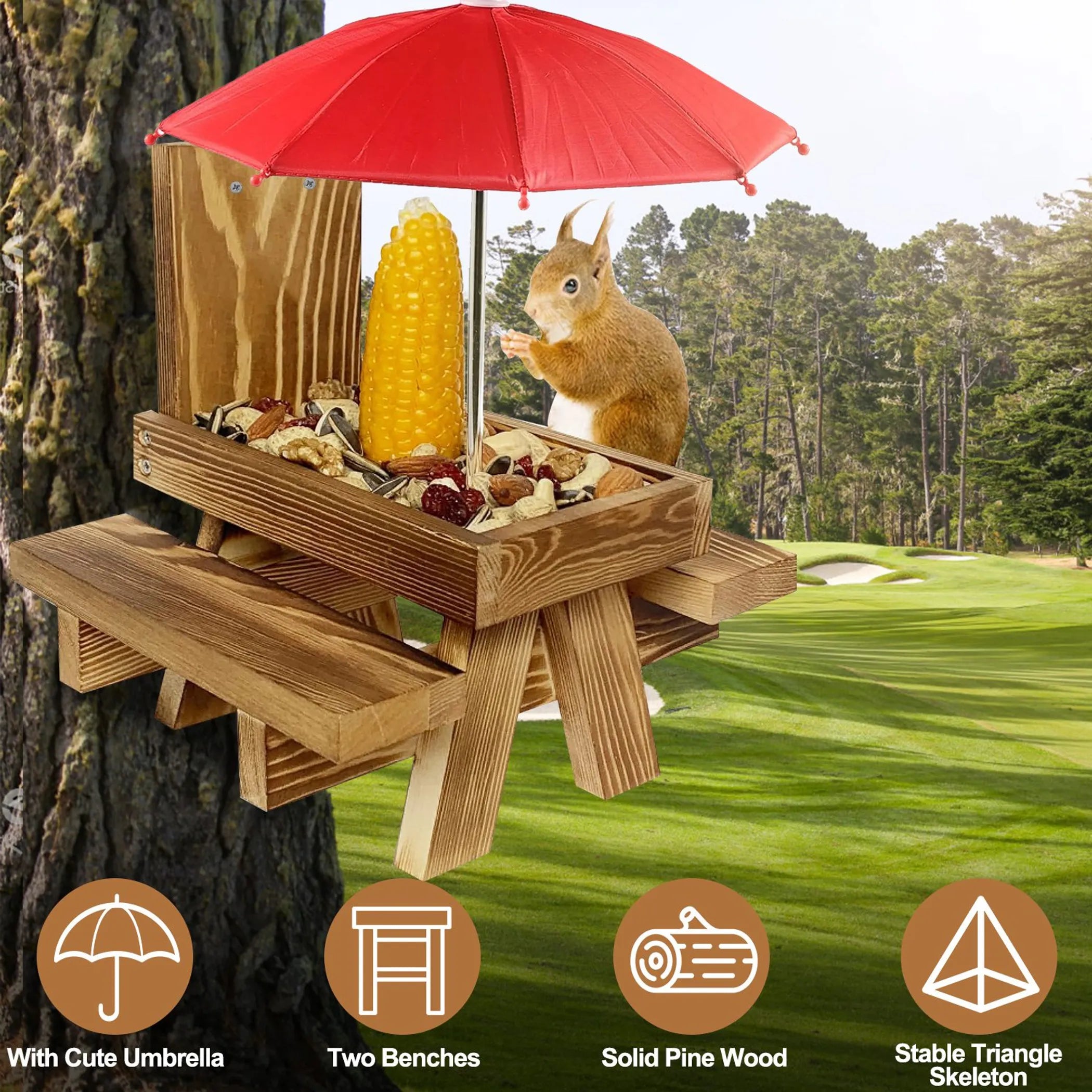 Squirrel Feeder Wooden Squirrel Picnic Table