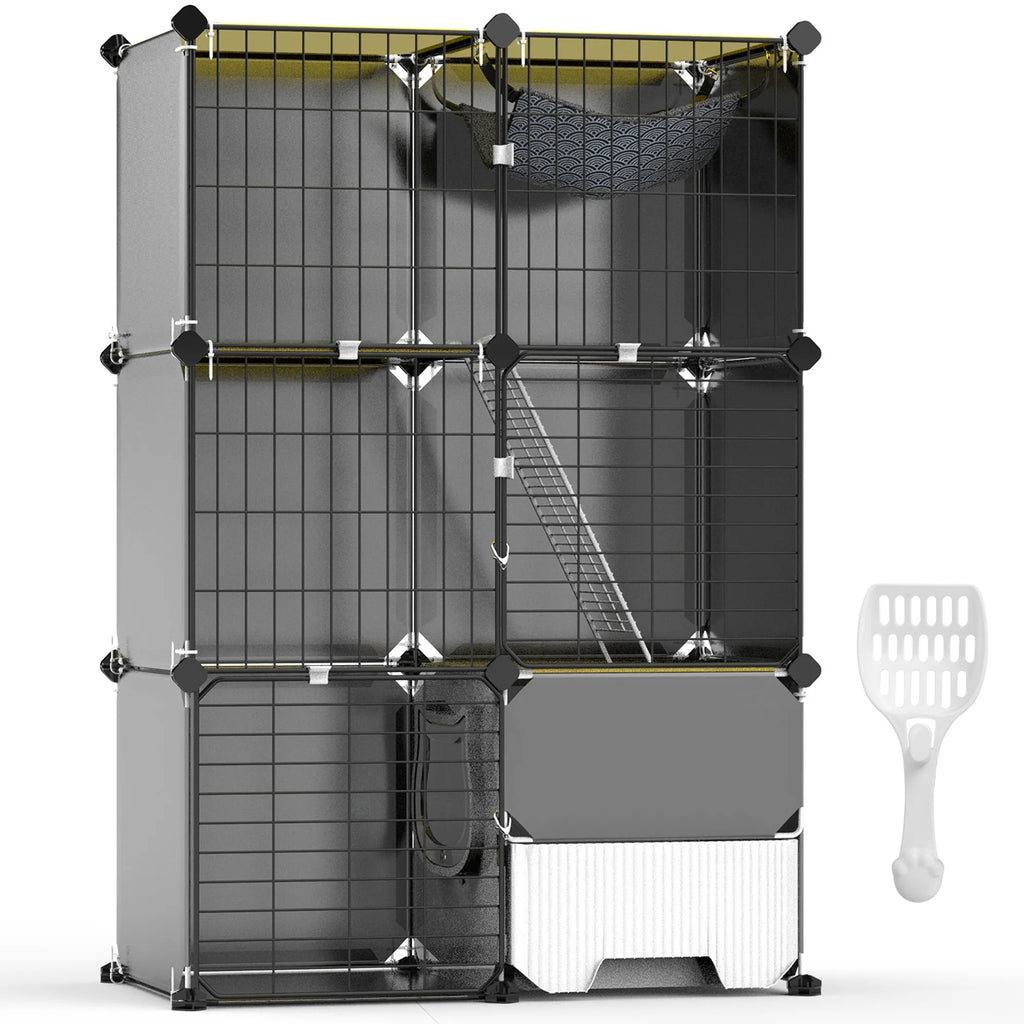 3 Tier Cat Cage Indoor with Litter Box Hammock Detachable Metal